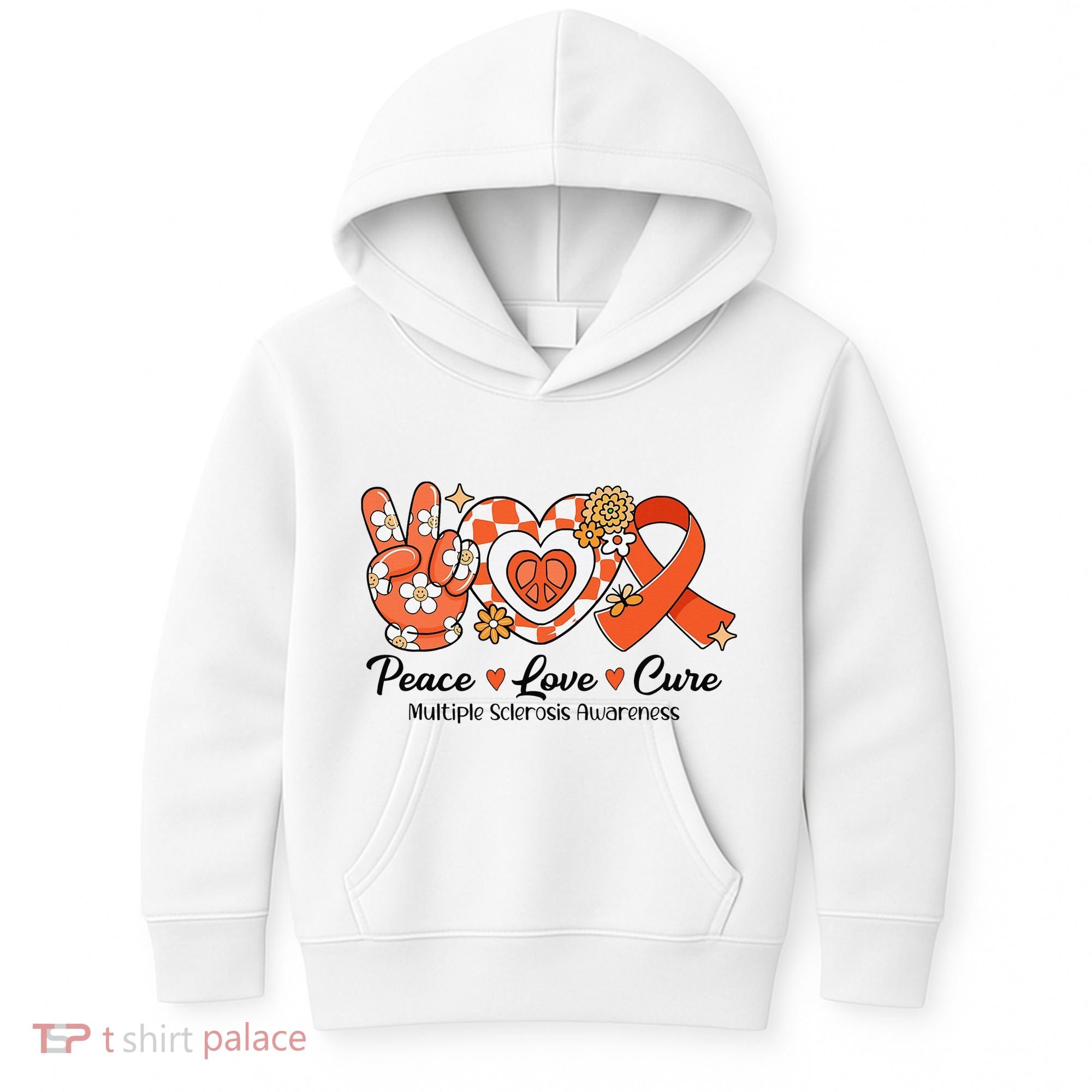 Retro Groovy Peace Love Cure Multiple Sclerosis Awareness Kids Hoodie