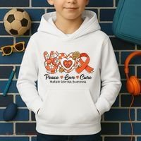 Retro Groovy Peace Love Cure Multiple Sclerosis Awareness Kids Hoodie thumb 2