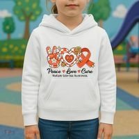 Retro Groovy Peace Love Cure Multiple Sclerosis Awareness Kids Hoodie thumb 3