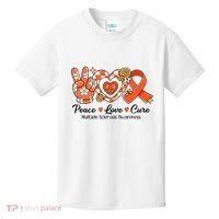 Retro Groovy Peace Love Cure Multiple Sclerosis Awareness Kids T-Shirt thumb 0