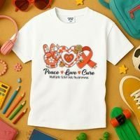 Retro Groovy Peace Love Cure Multiple Sclerosis Awareness Kids T-Shirt thumb 3