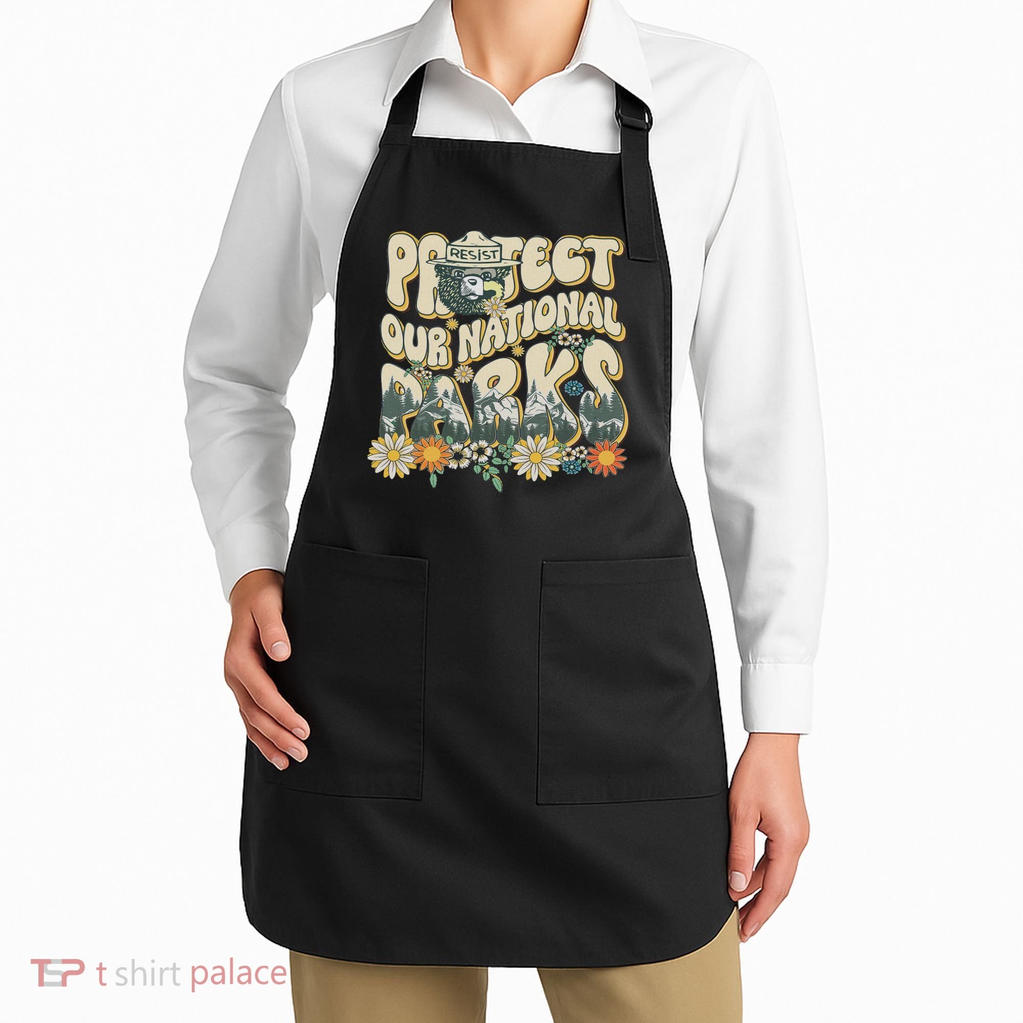 Retro Groovy Protect Our National Parks Bear Funny Apron
