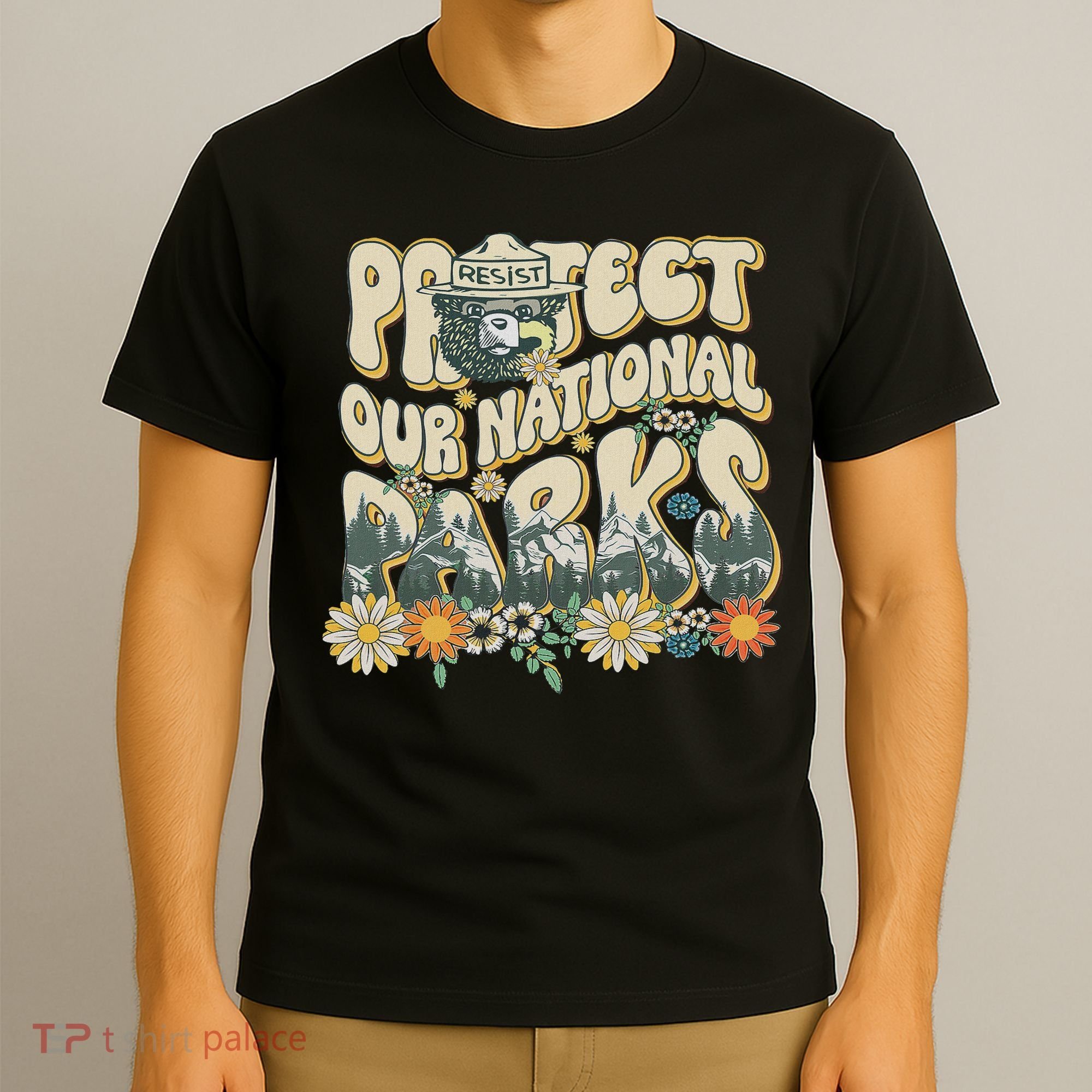 Retro Groovy Protect Our National Parks Bear Funny T-Shirt