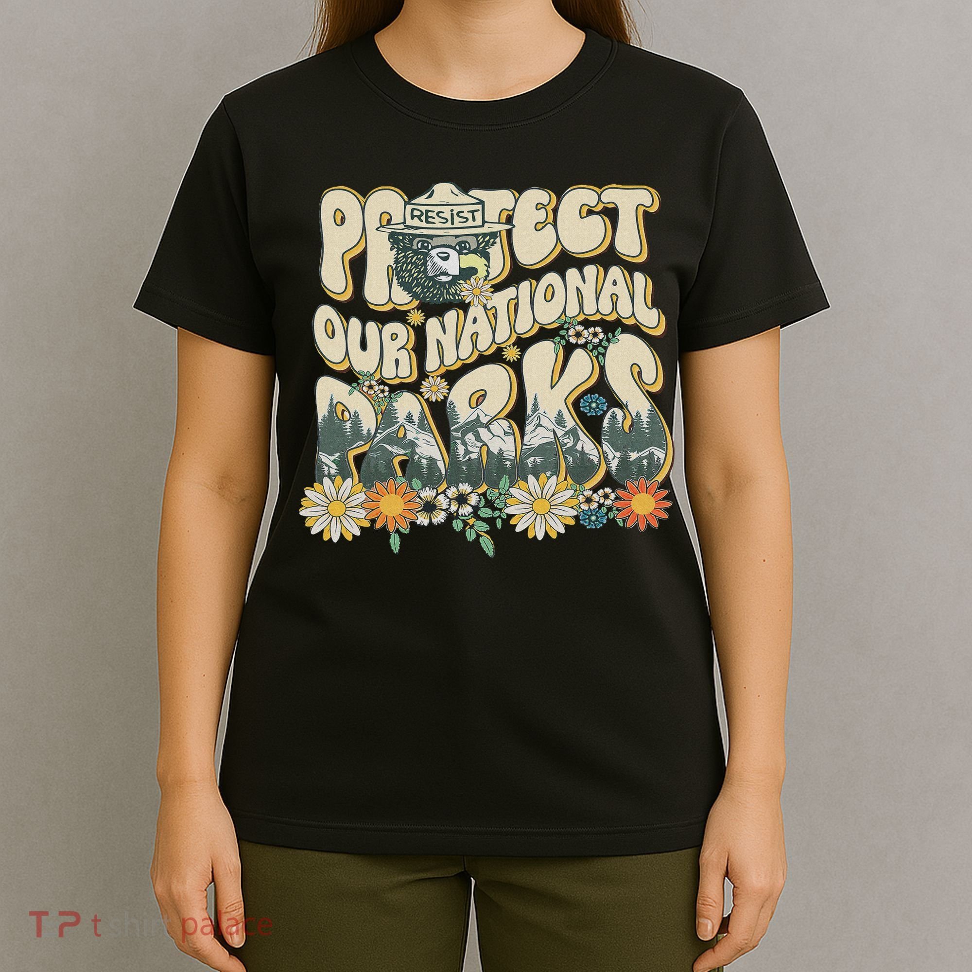 Retro Groovy Protect Our National Parks Bear Funny T-Shirt
