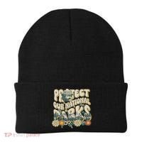Retro Groovy Protect Our National Parks Bear Funny Beanie thumb 0