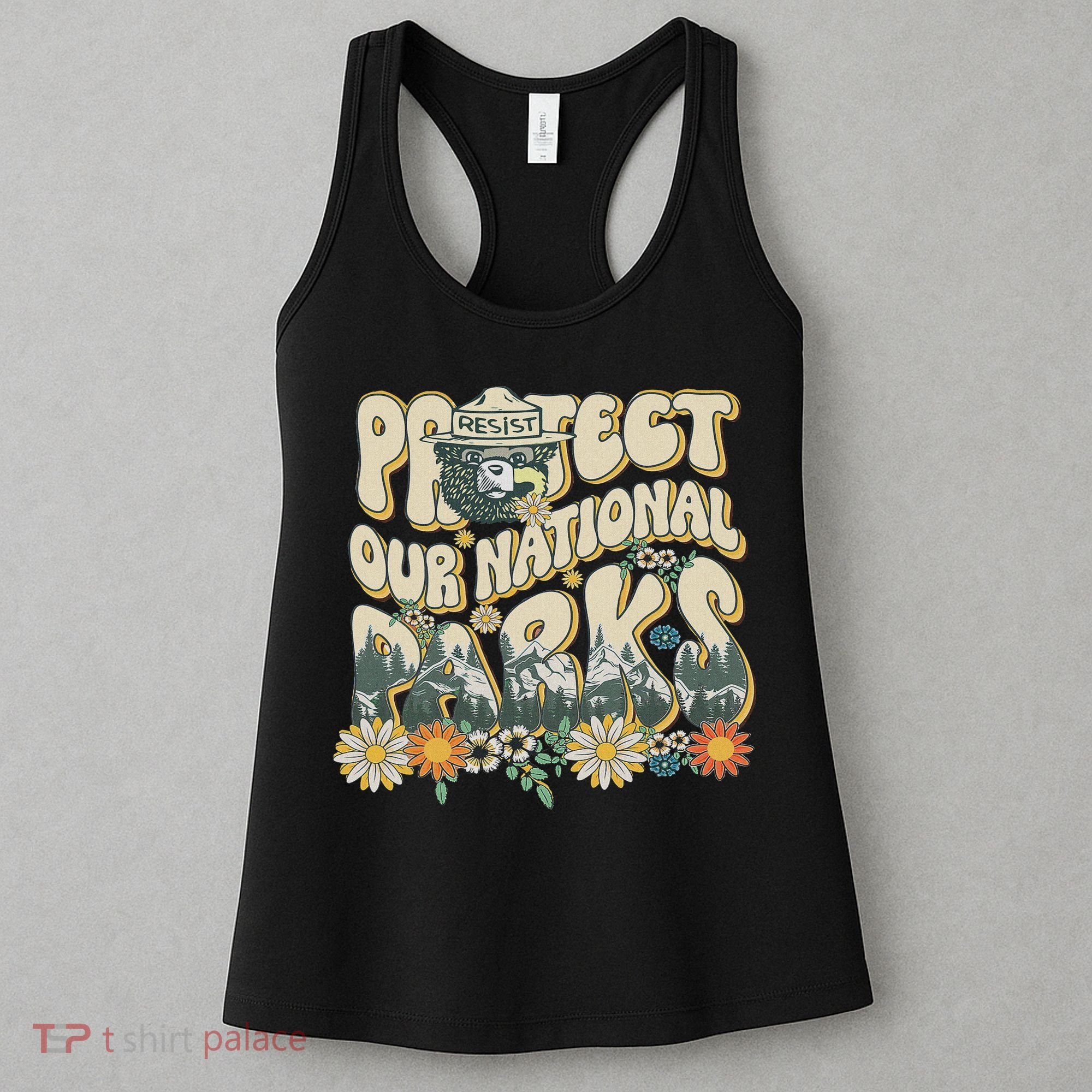 Retro Groovy Protect Our National Parks Bear Funny Women's Tank Top