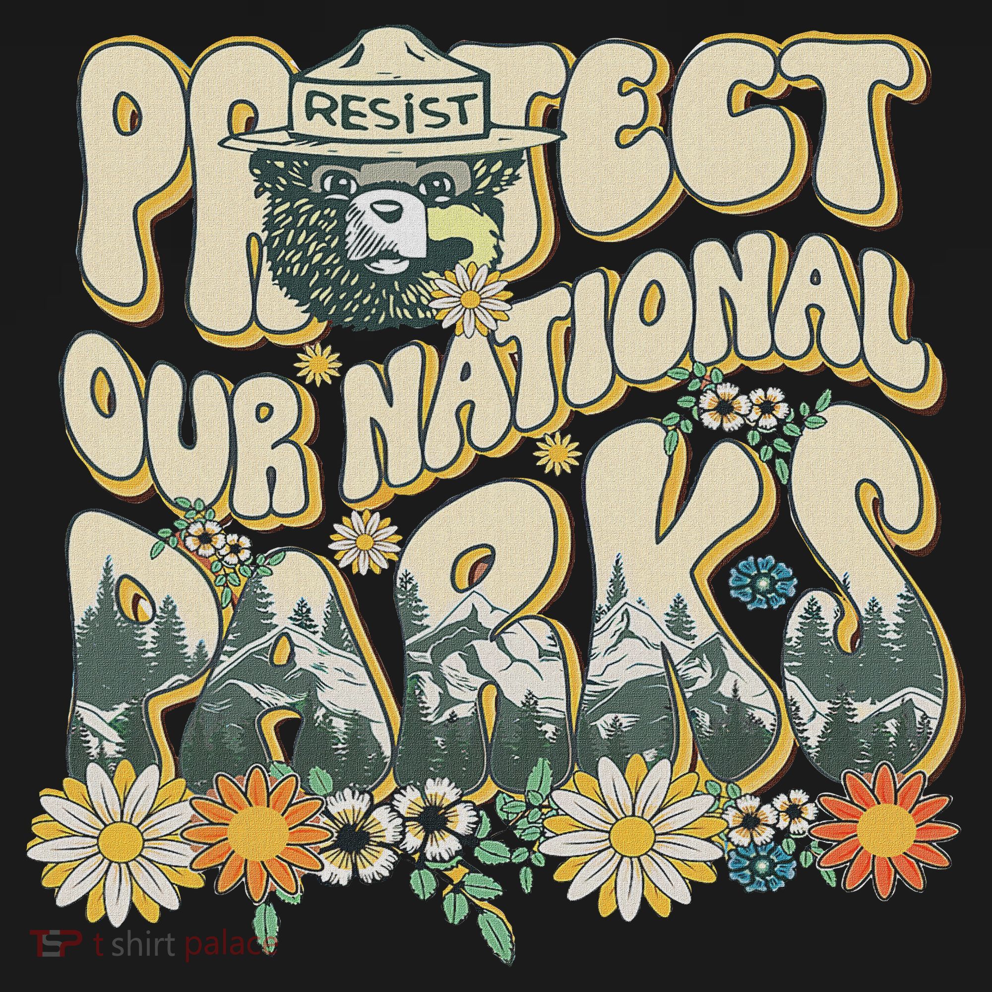 Retro Groovy Protect Our National Parks Bear Funny Baby Bodysuit