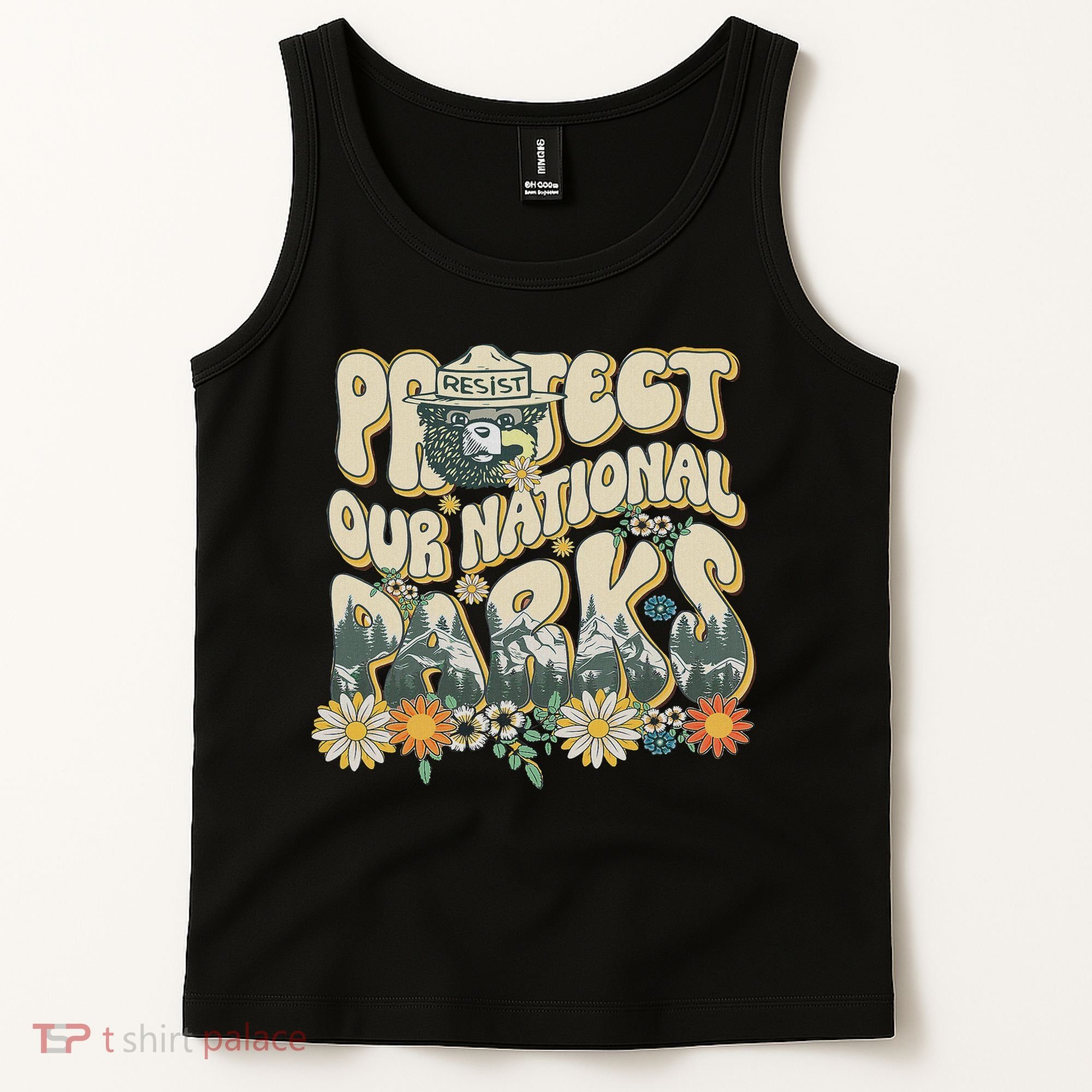 Retro Groovy Protect Our National Parks Bear Funny Tank Top