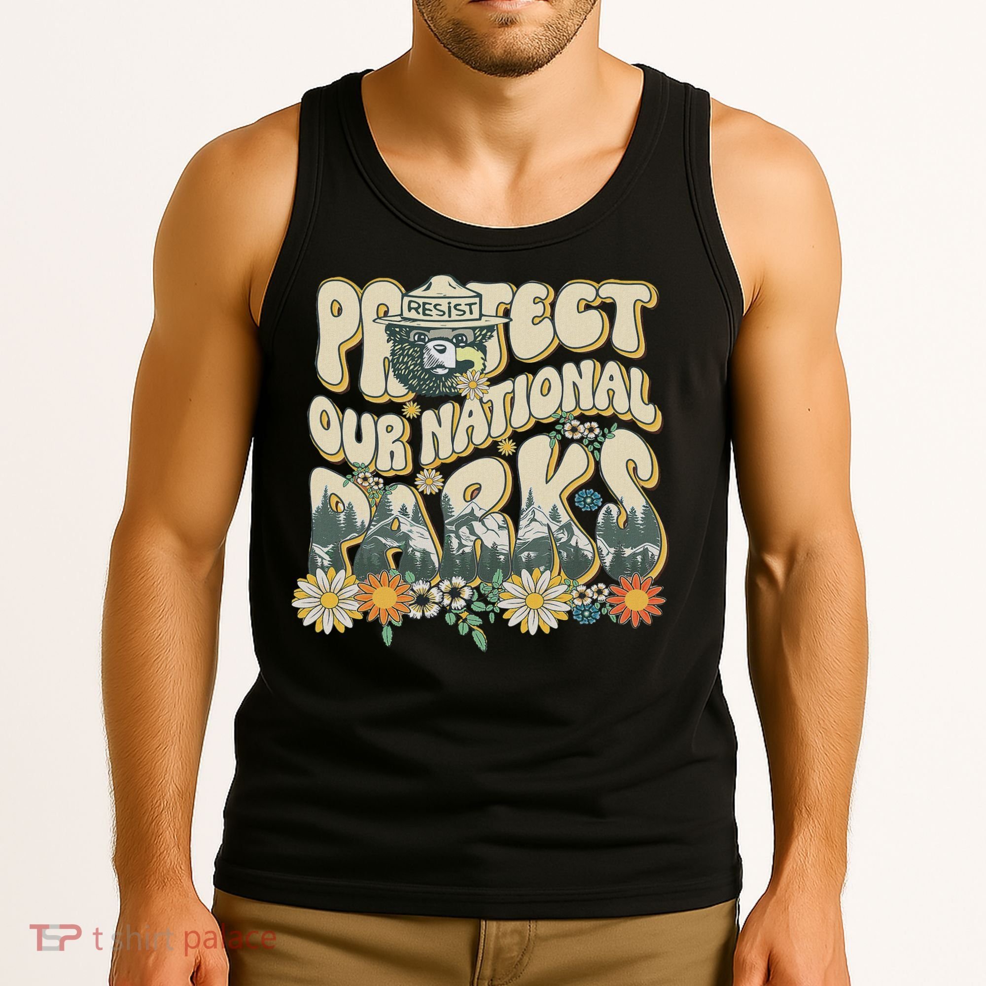 Retro Groovy Protect Our National Parks Bear Funny Tank Top