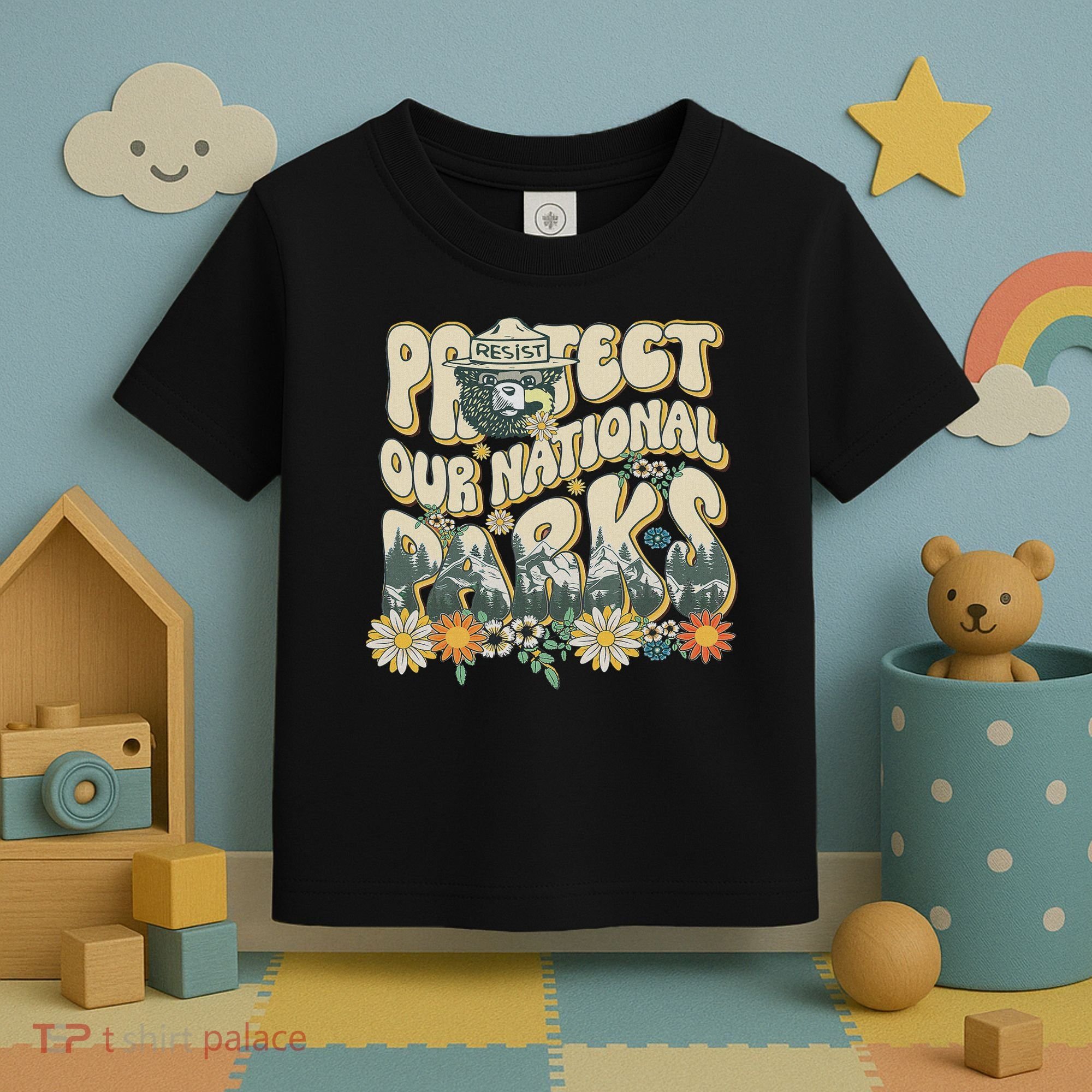 Retro Groovy Protect Our National Parks Bear Funny Toddler T-Shirt