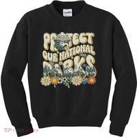 Retro Groovy Protect Our National Parks Bear Funny Kids Sweatshirt thumb 0