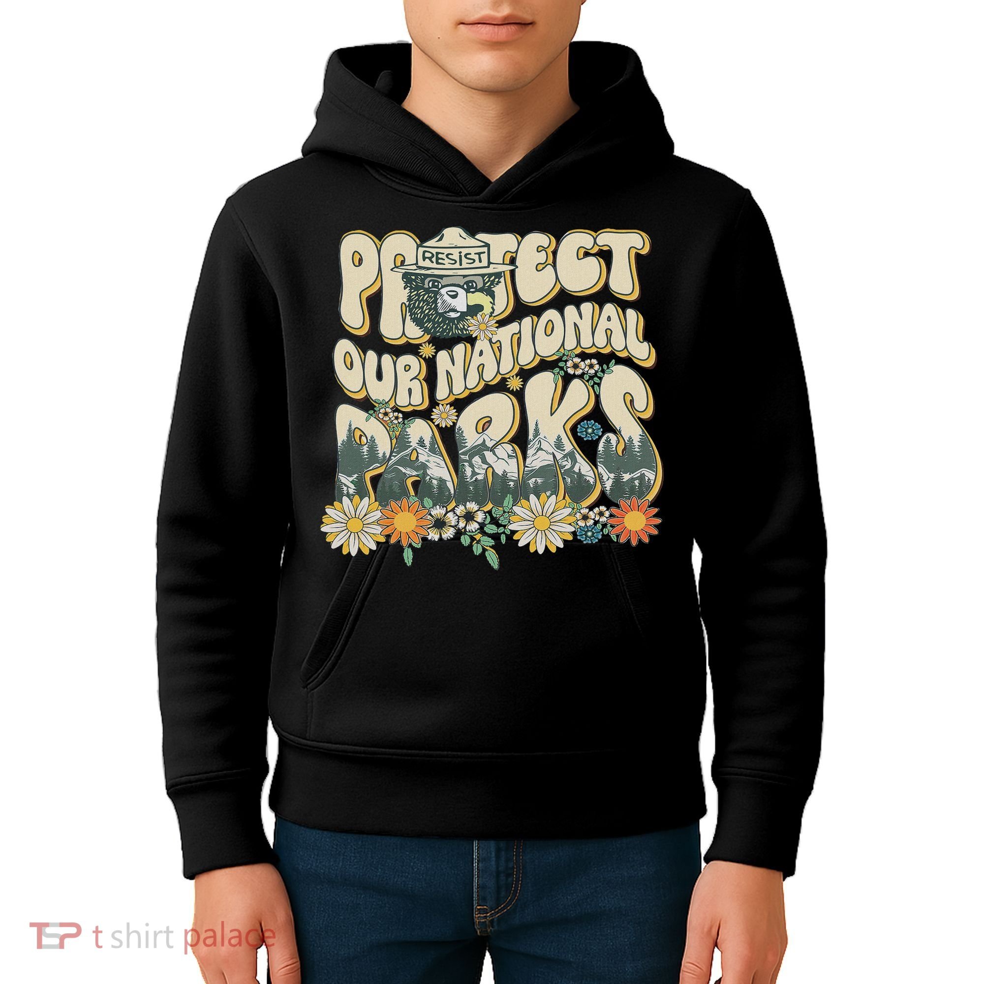 Retro Groovy Protect Our National Parks Bear Funny Kids Hoodie