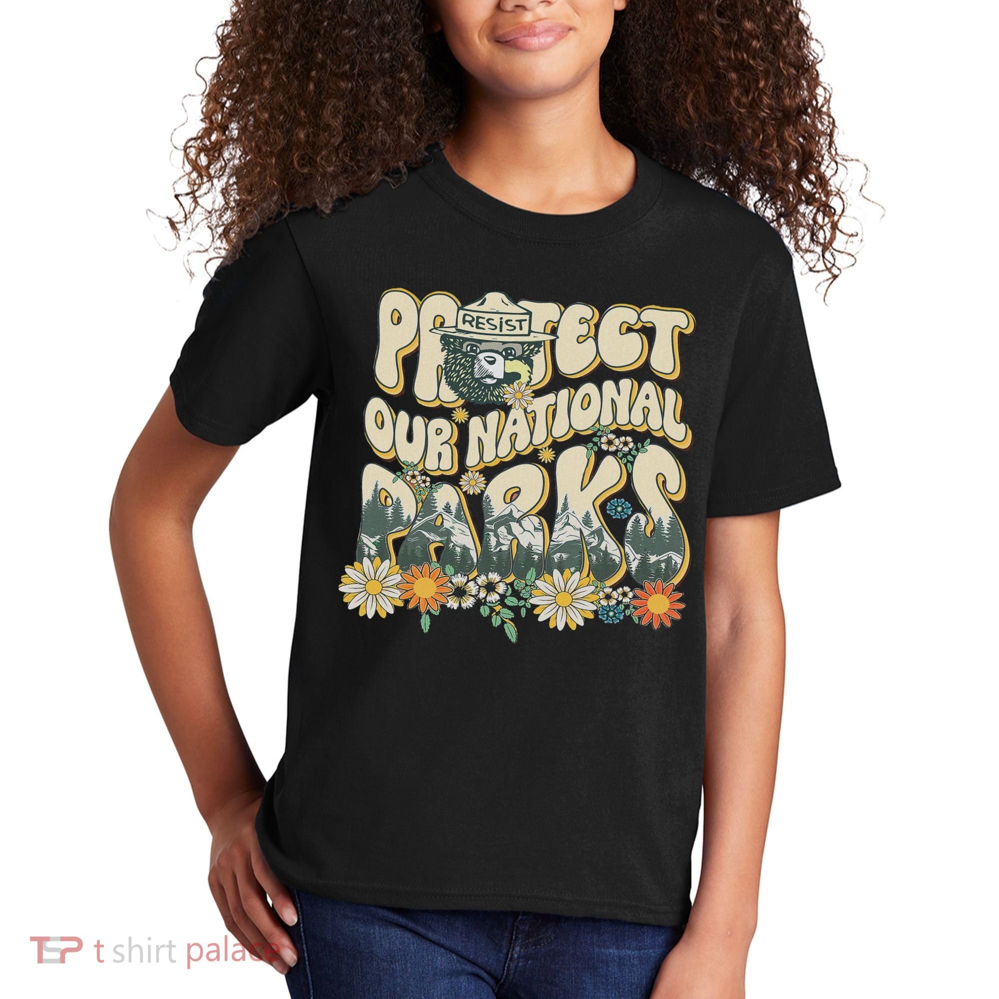 Retro Groovy Protect Our National Parks Bear Funny Kids T-Shirt