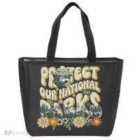 Retro Groovy Protect Our National Parks Bear Funny Tote Bag thumb 0