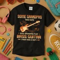 Real Grandpas Play Bass Guitar And Take A Naps Kids T-Shirt thumb 3