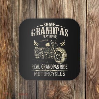 Real Grandpas Ride Motorcycle Tee Biker Grandpa Coaster