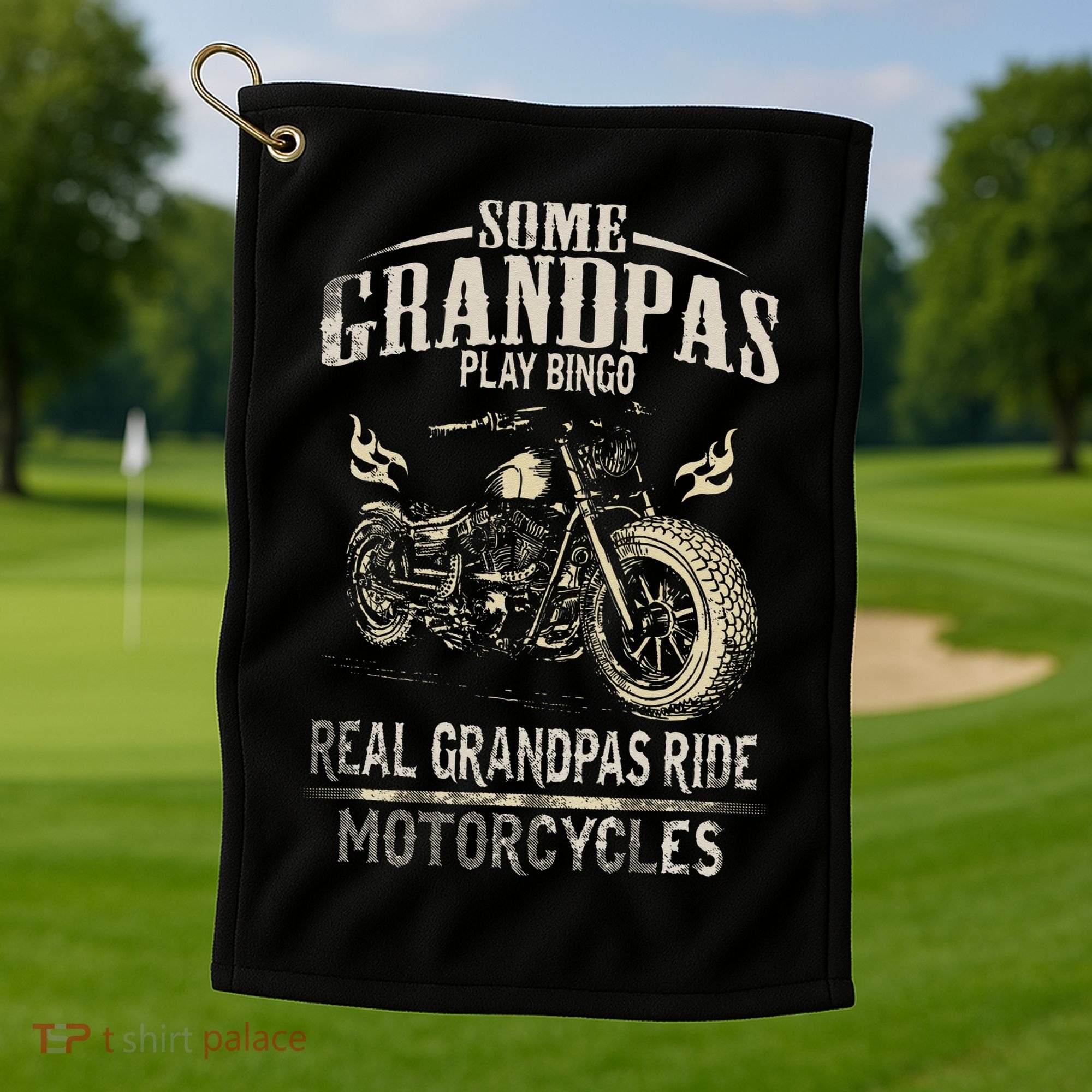 Real Grandpas Ride Motorcycle Tee Biker Grandpa Golf Towel