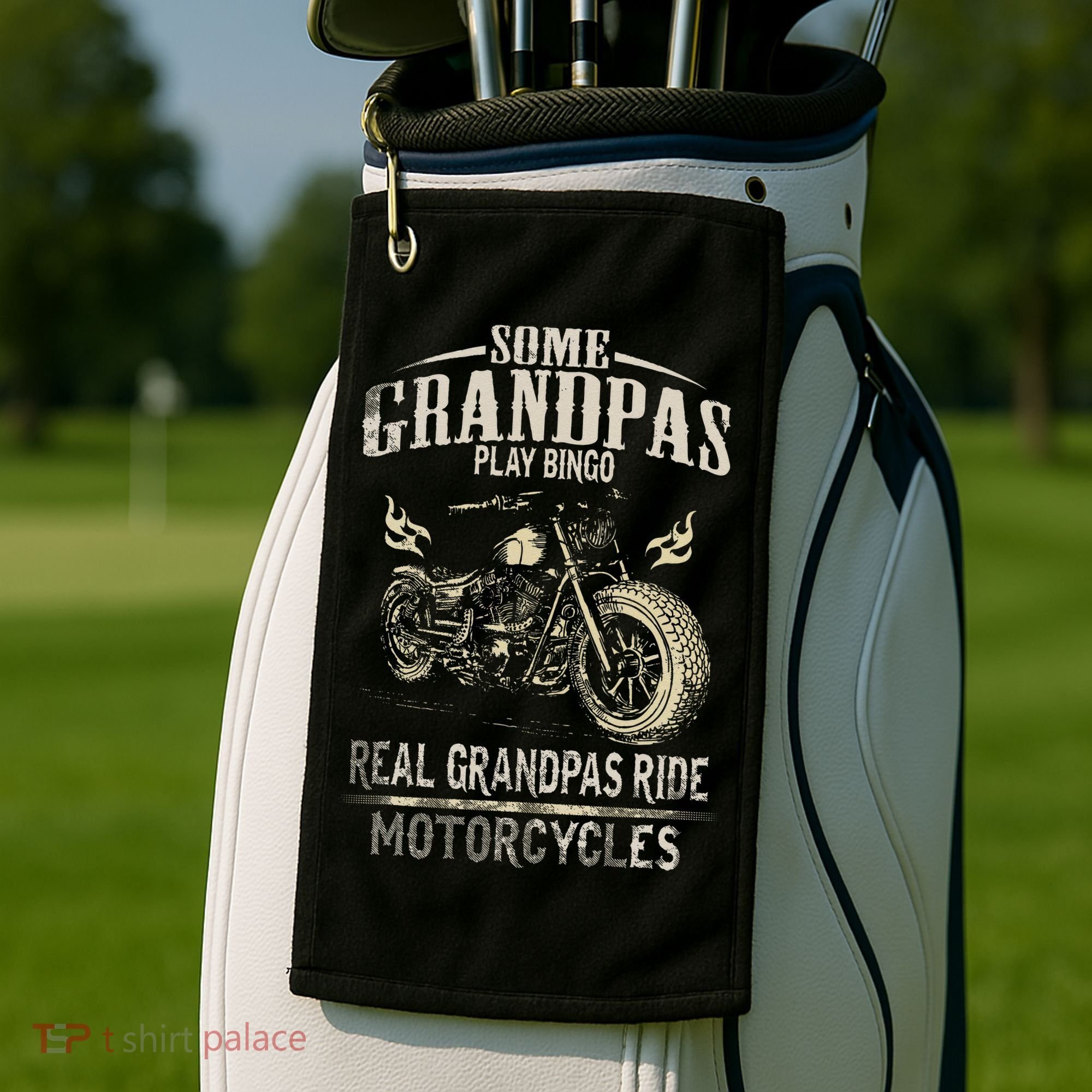 Real Grandpas Ride Motorcycle Tee Biker Grandpa Golf Towel