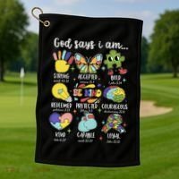 Retro God Says I Am Autism Be Kind Puzzle Autism Awareness Gift Golf Towel thumb 1