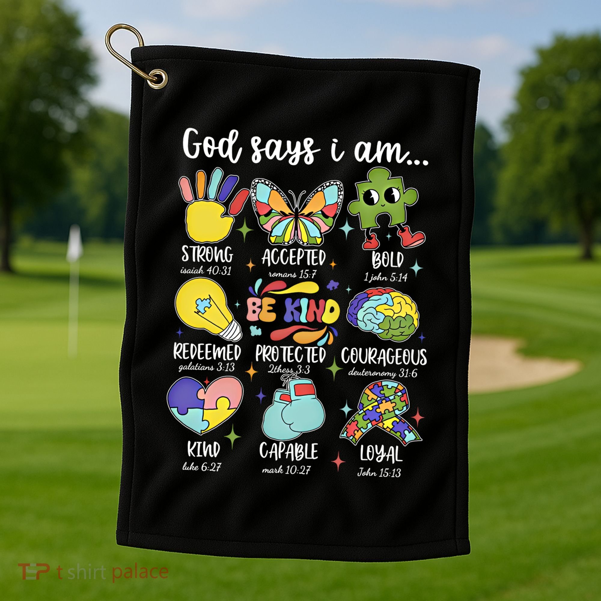 Retro God Says I Am Autism Be Kind Puzzle Autism Awareness Gift Golf Towel