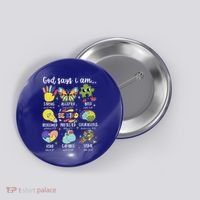 Retro God Says I Am Autism Be Kind Puzzle Autism Awareness Gift Button thumb 0
