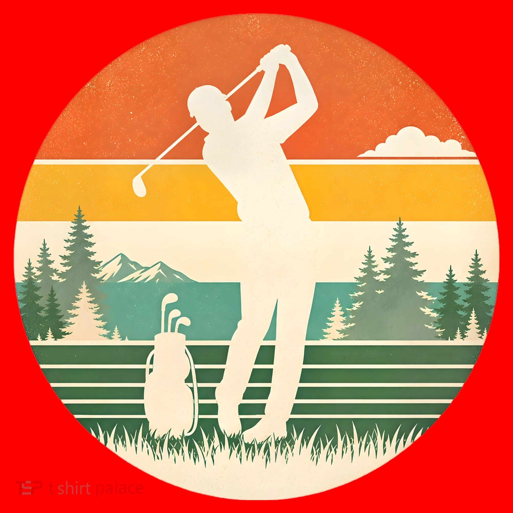 Retro Golf Sunset Golfing Golfer Santa Hat