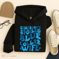 Retro Groovy Somebody's Spoiled Blue Collar Wife Hoodie thumb 4