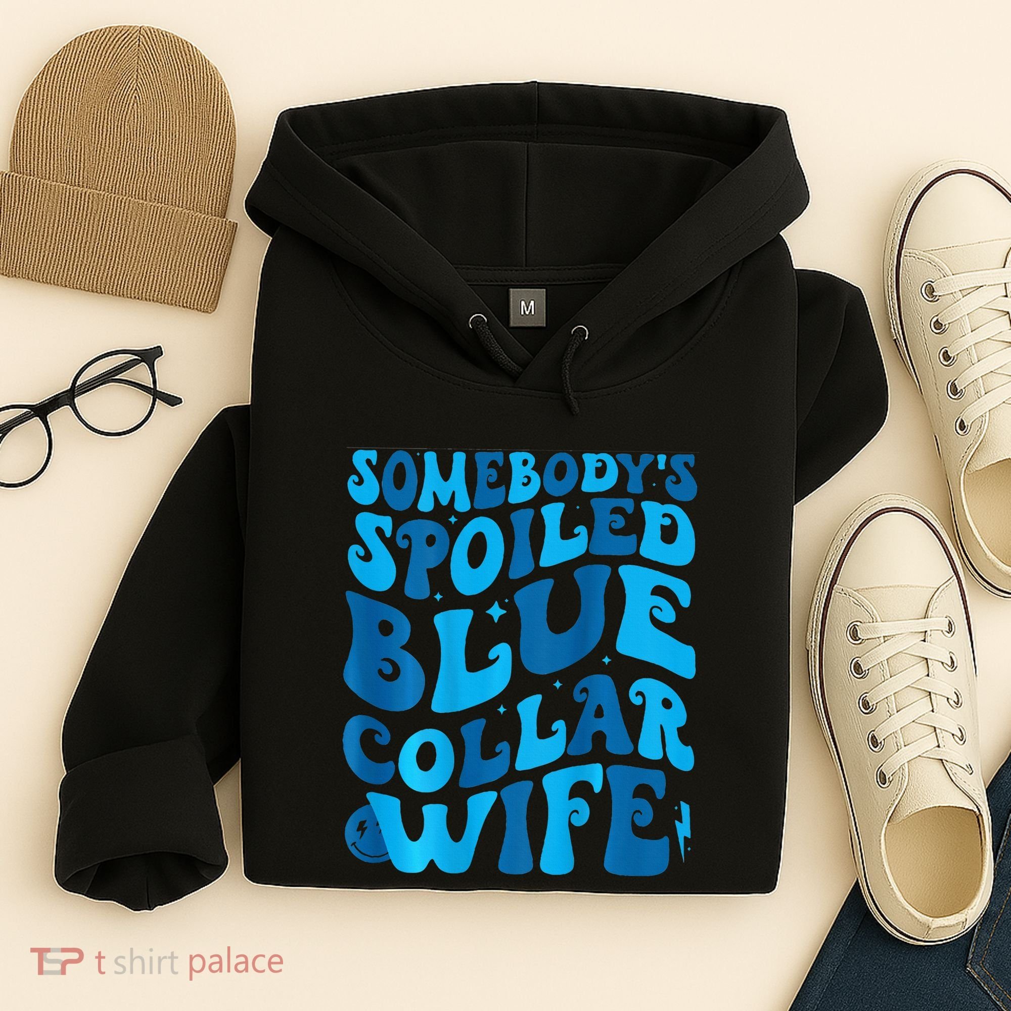 Retro Groovy Somebody's Spoiled Blue Collar Wife Hoodie