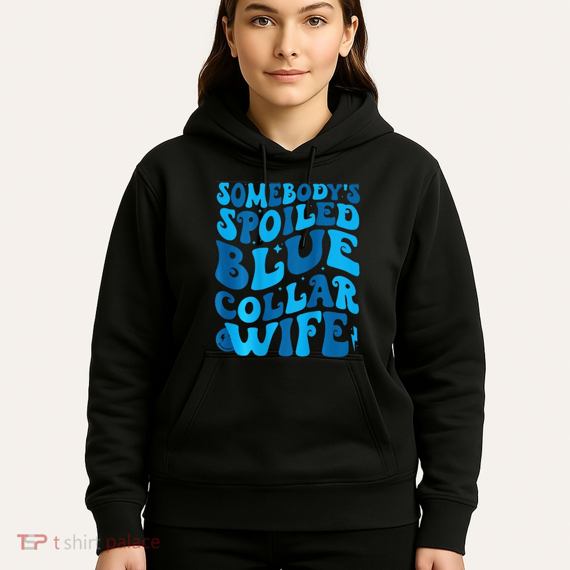 Retro Groovy Somebody's Spoiled Blue Collar Wife Hoodie