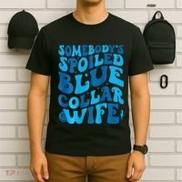 Retro Groovy Somebody's Spoiled Blue Collar Wife T-Shirt thumb 6