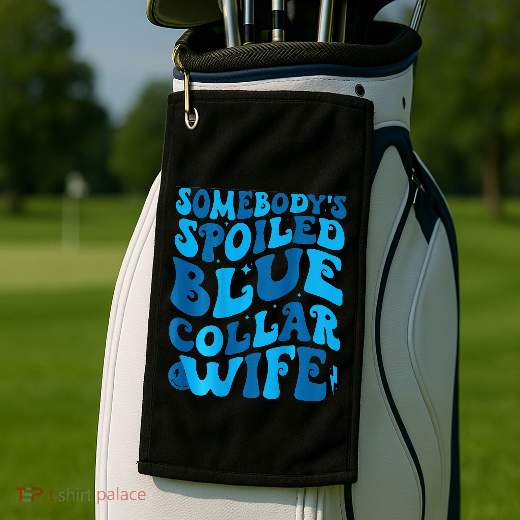 Retro Groovy Somebody's Spoiled Blue Collar Wife Golf Towel