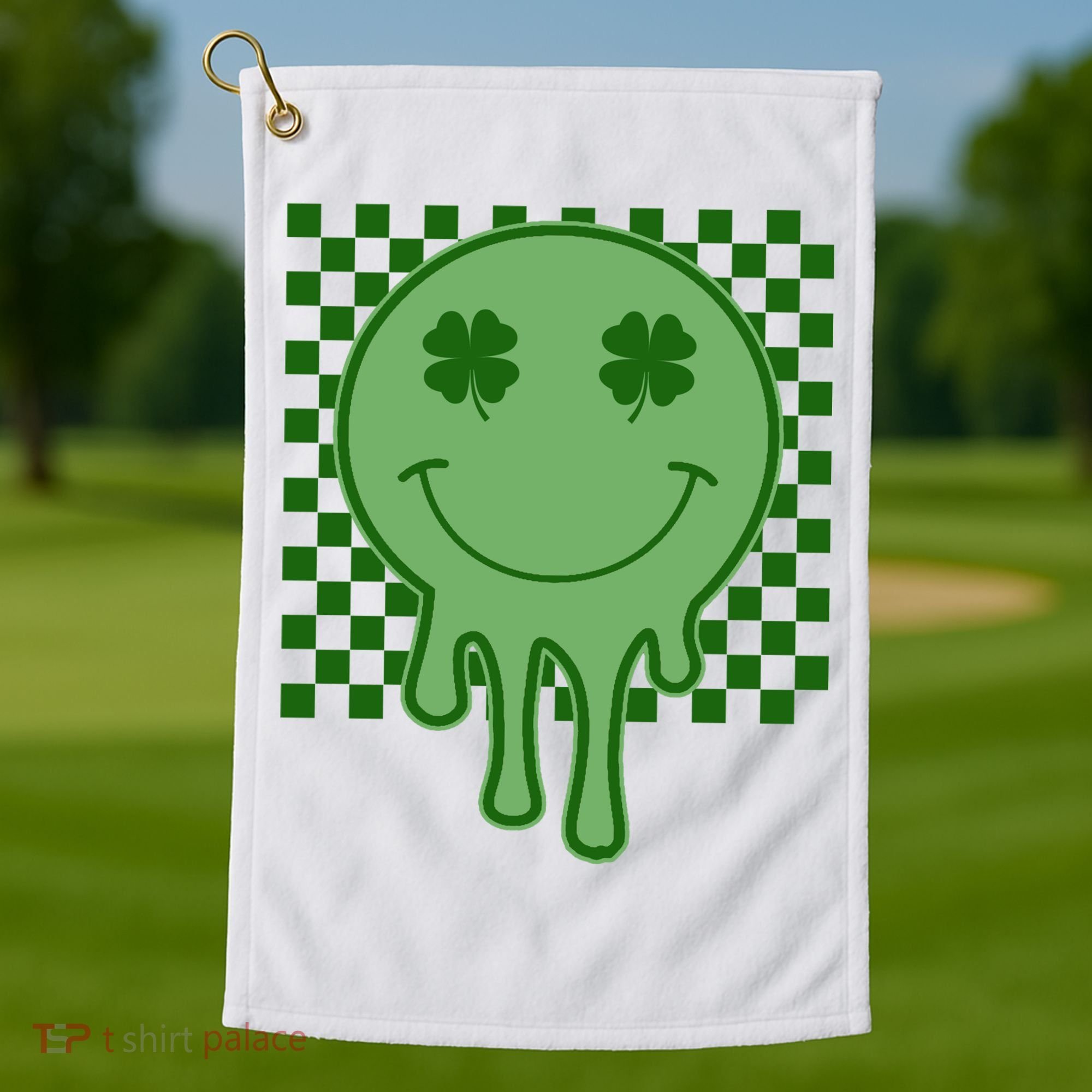 Retro Groovy St Patricks Smiley Golf Towel