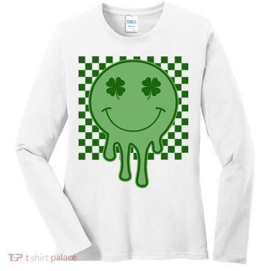 Retro Groovy St Patricks Smiley Women's Long Sleeve Shirt