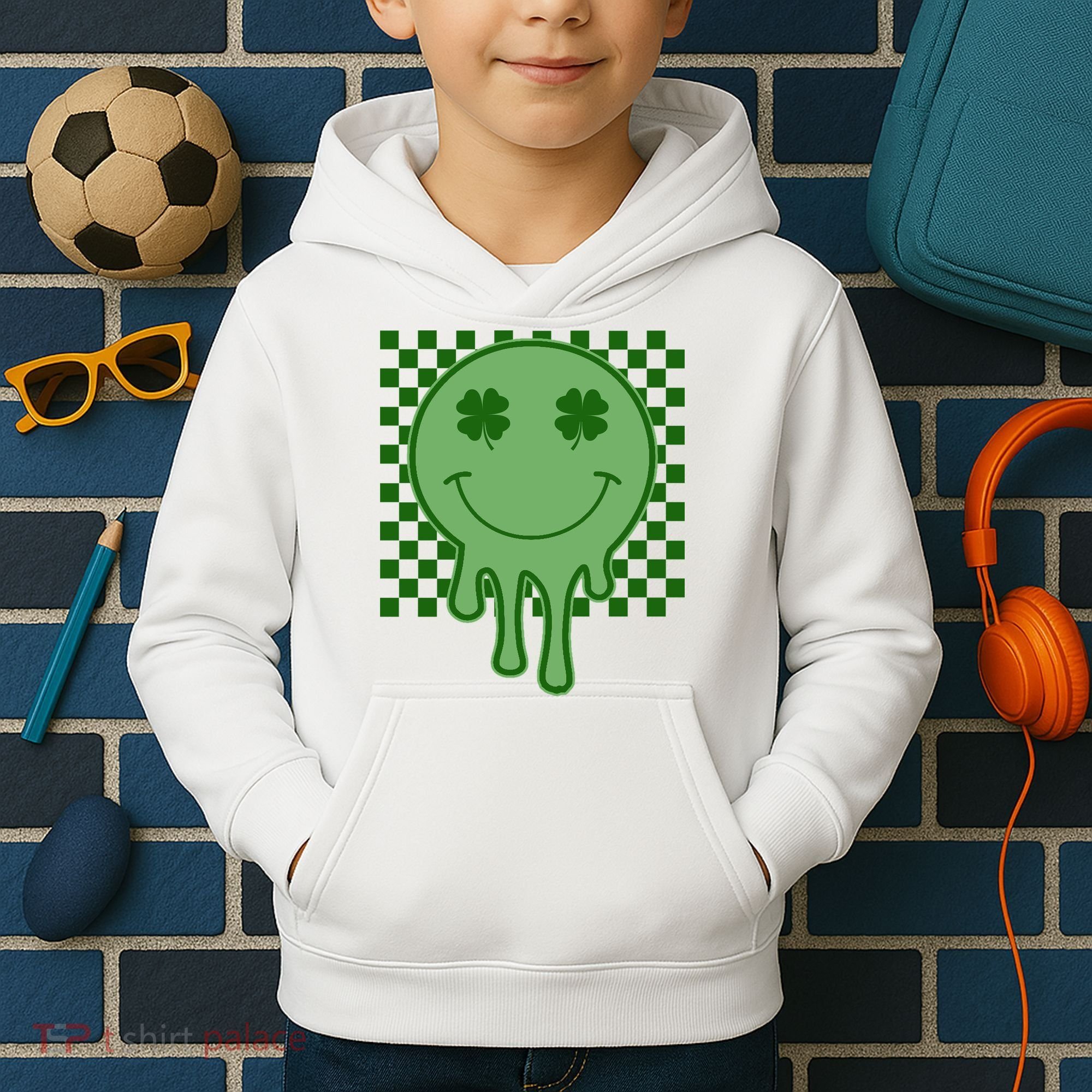 Retro Groovy St Patricks Smiley Kids Hoodie
