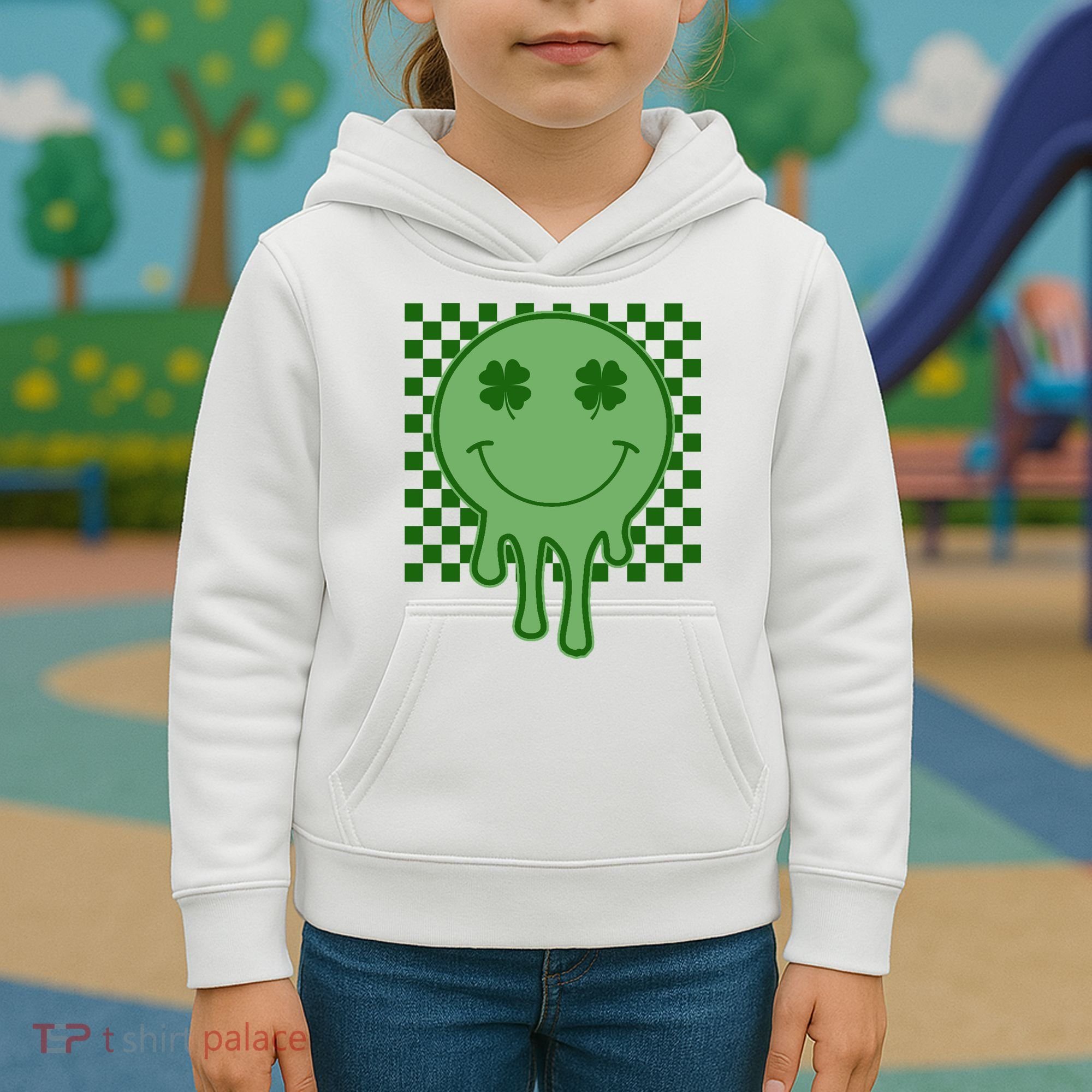 Retro Groovy St Patricks Smiley Kids Hoodie
