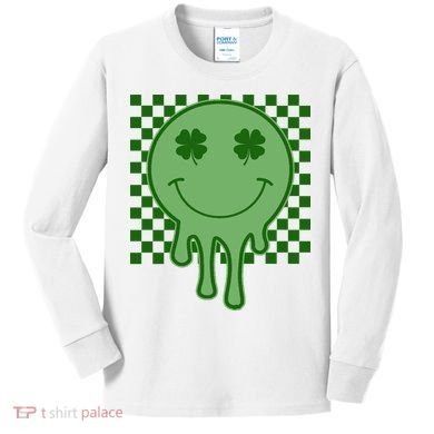 Retro Groovy St Patricks Smiley Kids Long Sleeve Shirt