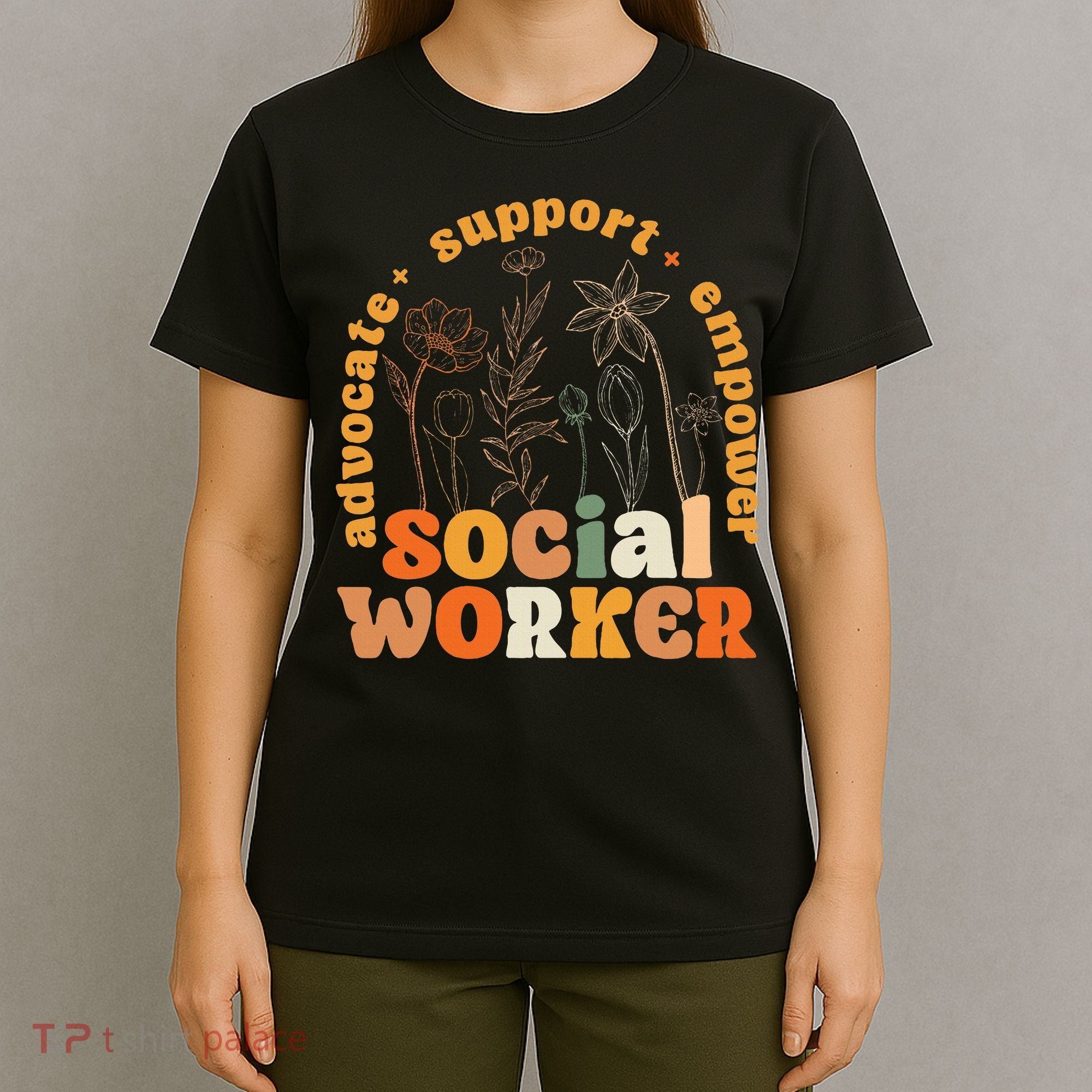 Retro Groovy Social Worker Flower Funny Social Work Month T-Shirt