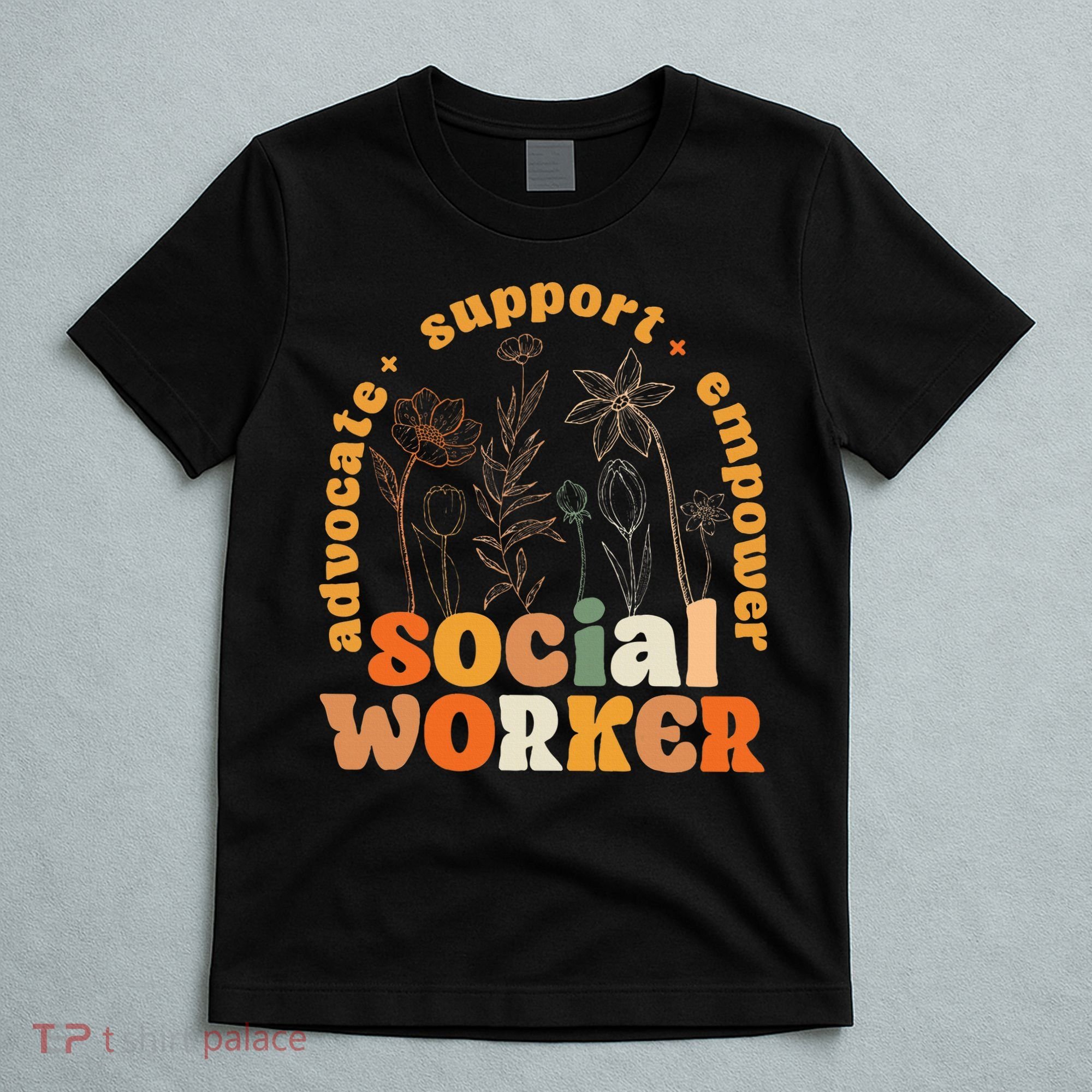Retro Groovy Social Worker Flower Funny Social Work Month T-Shirt