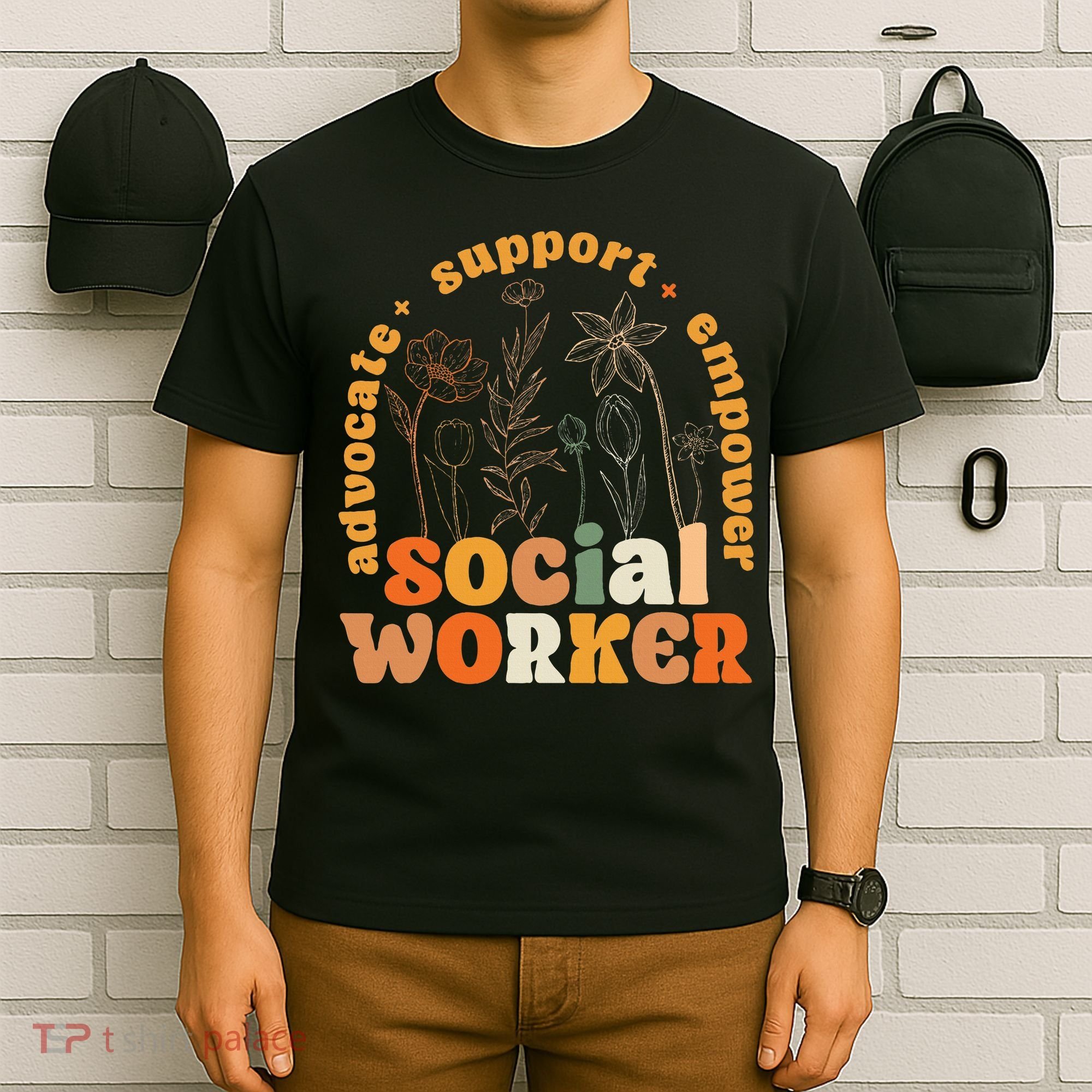 Retro Groovy Social Worker Flower Funny Social Work Month T-Shirt