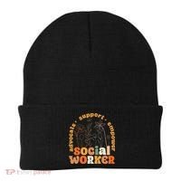 Retro Groovy Social Worker Flower Funny Social Work Month Beanie thumb 0