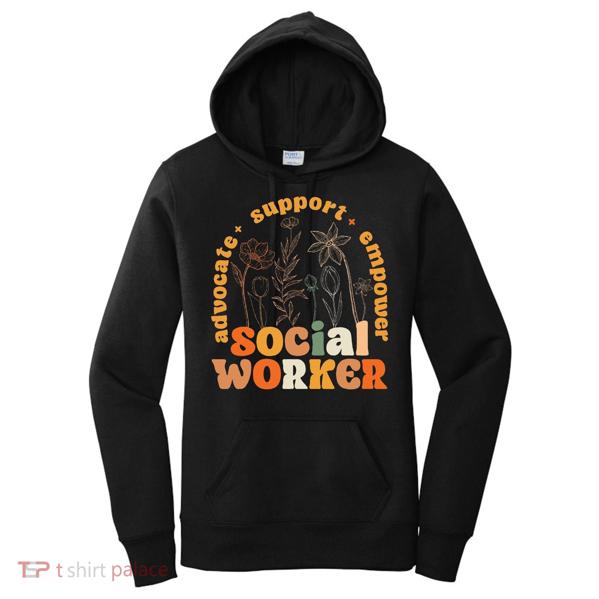 Retro Groovy Social Worker Flower Funny Social Work Month Women's Hoodie
