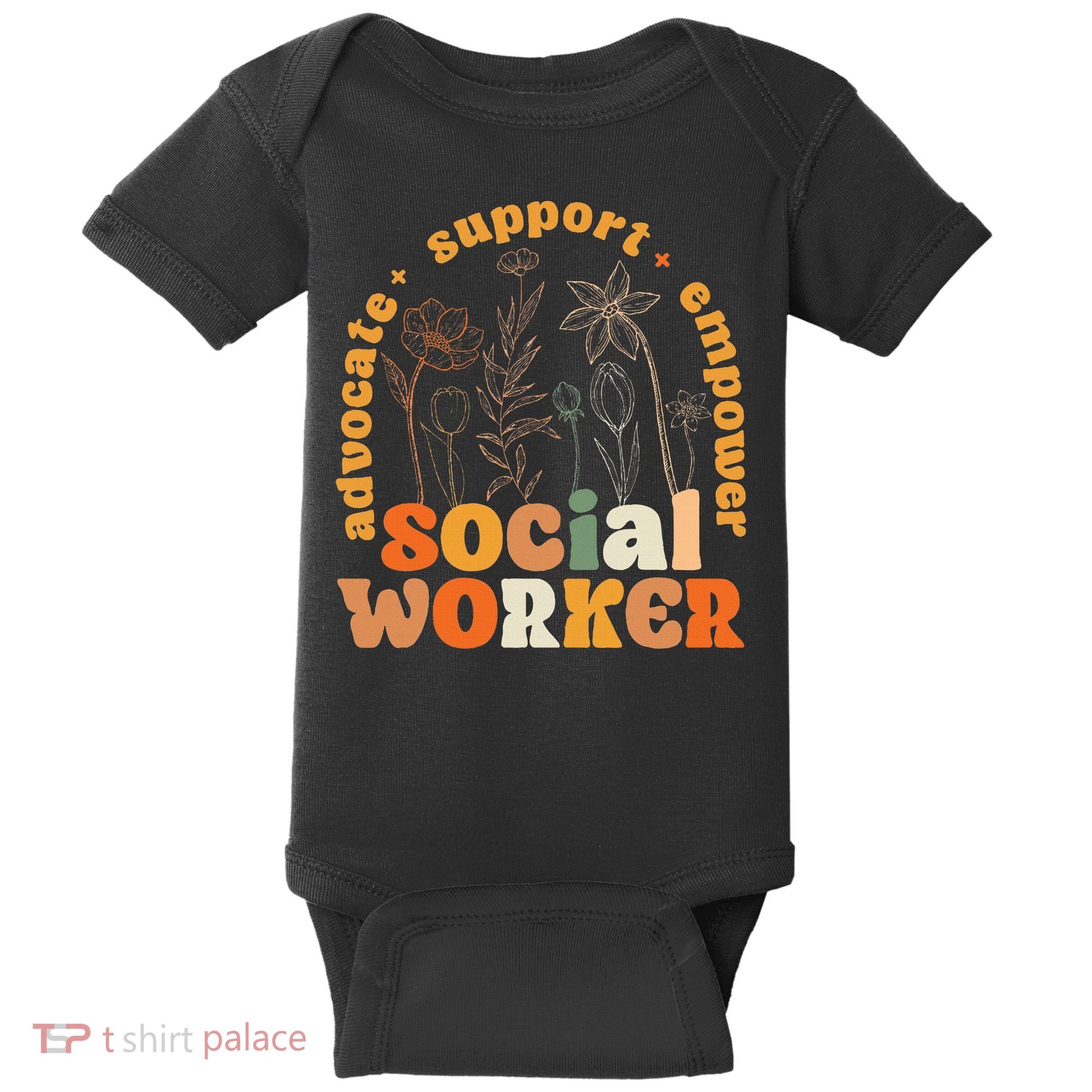Retro Groovy Social Worker Flower Funny Social Work Month Baby Bodysuit