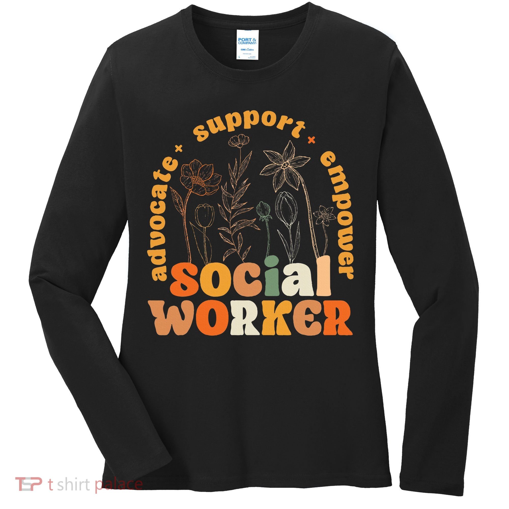 Retro Groovy Social Worker Flower Funny Social Work Month Women's Long Sleeve Shirt