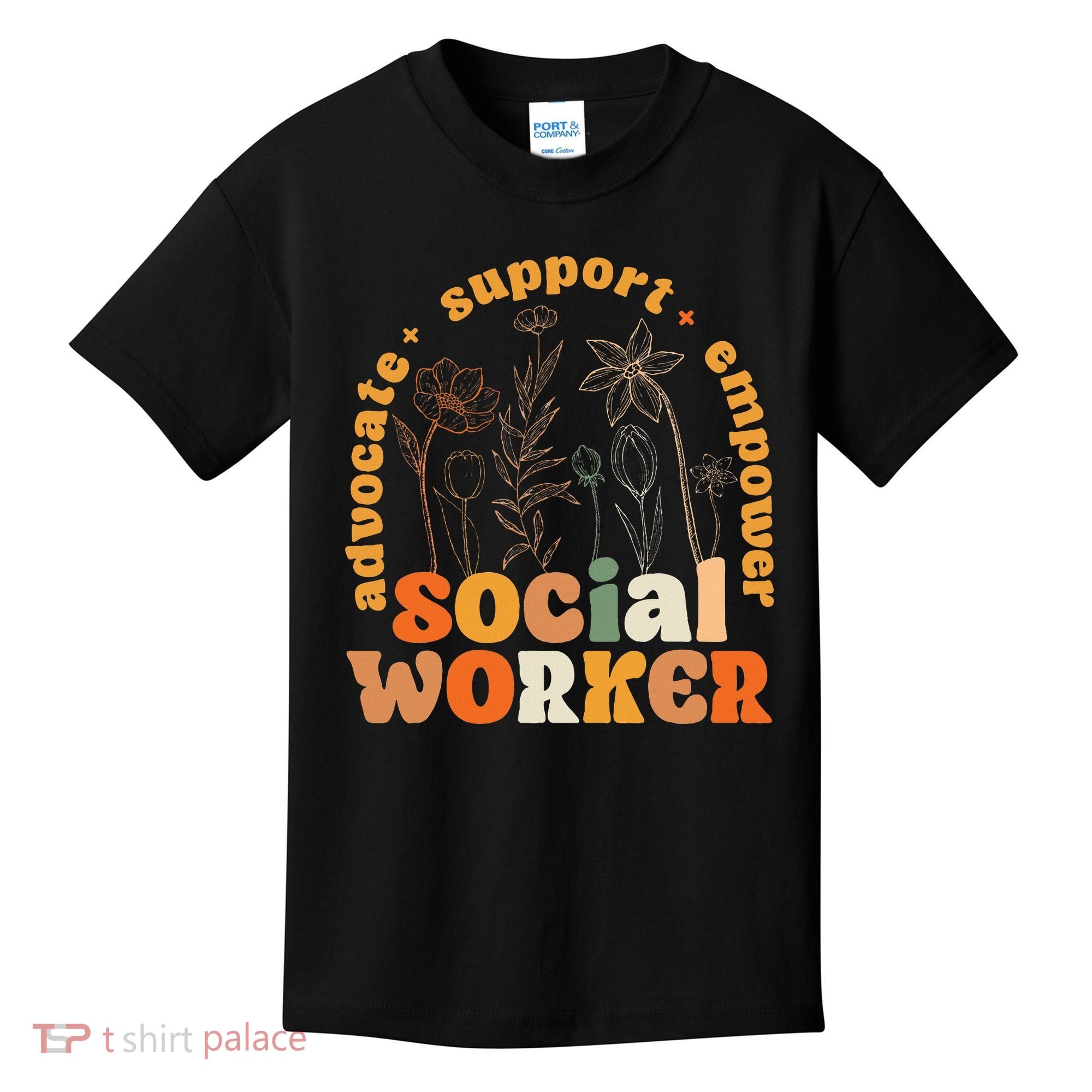Retro Groovy Social Worker Flower Funny Social Work Month Kids T-Shirt