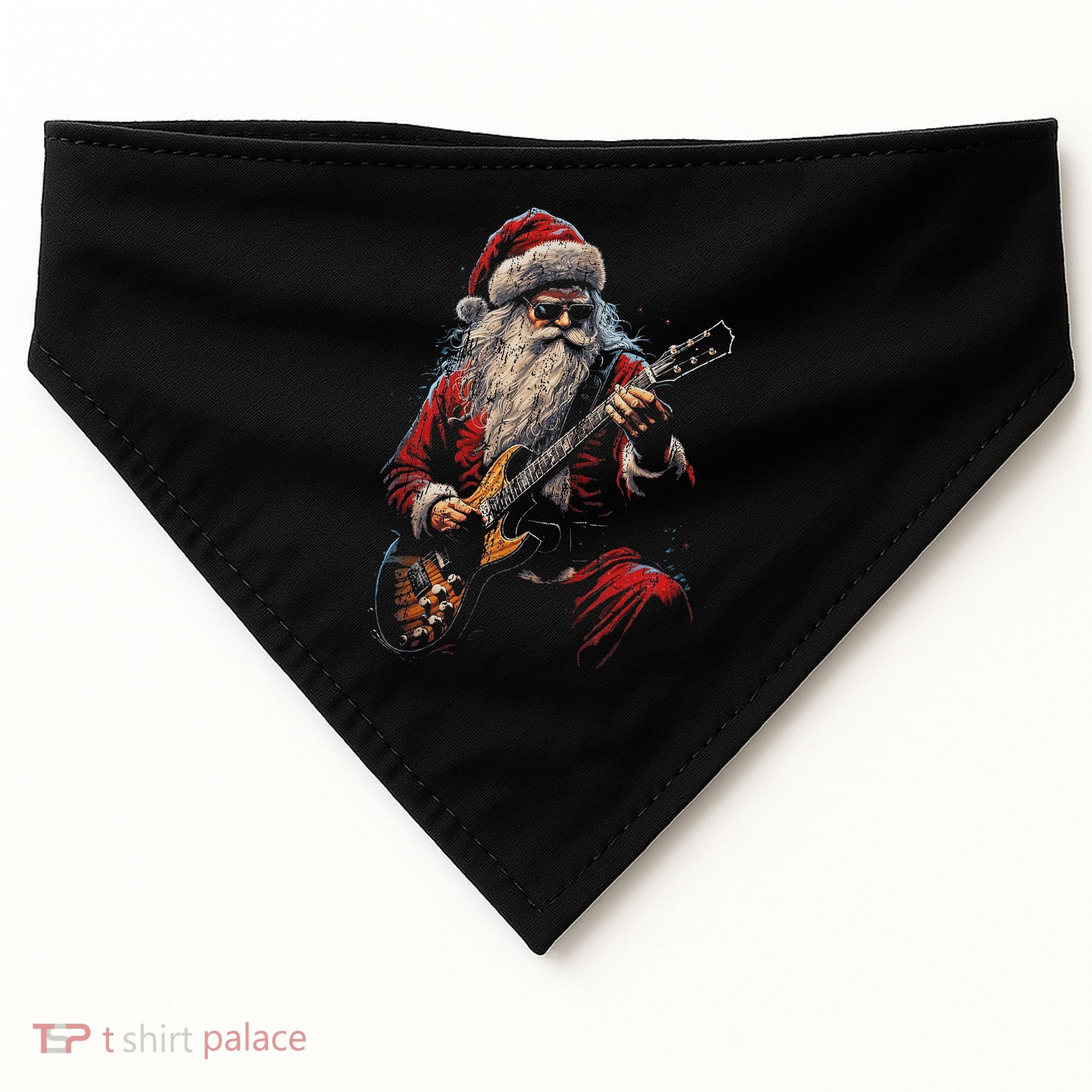 Rock Guitar Santa Claus Playing Guitar Funny Christmas USA-Made Doggie Bandana