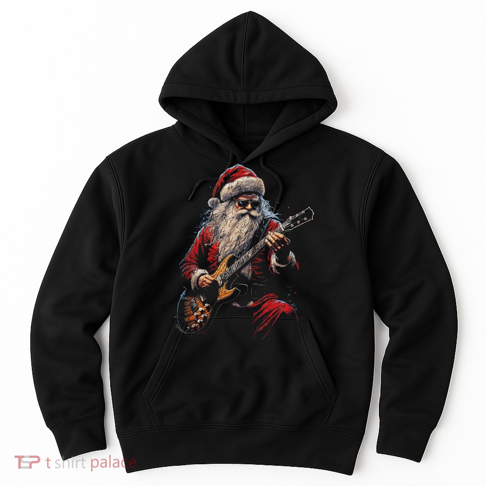 Rock Guitar Santa Claus Playing Guitar Funny Christmas Hoodie