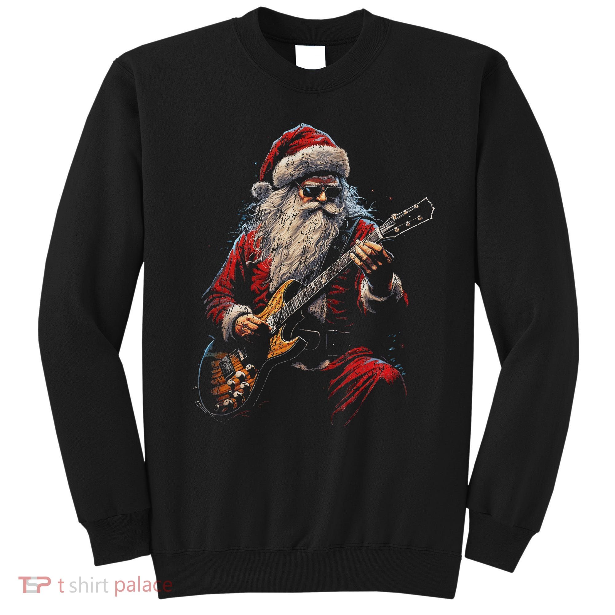 Rock Guitar Santa Claus Playing Guitar Funny Christmas Sweatshirt