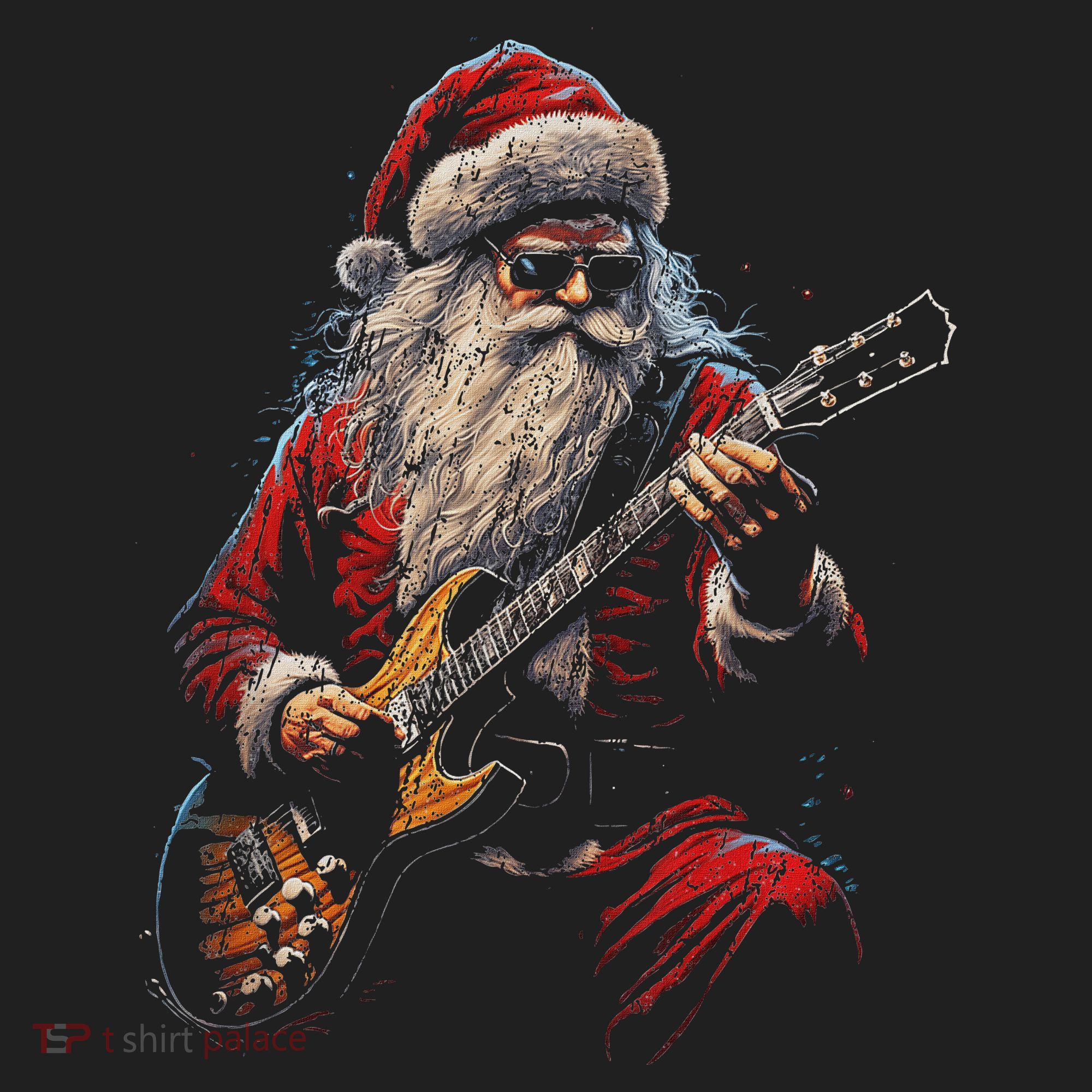 Rock Guitar Santa Claus Playing Guitar Funny Christmas Beanie