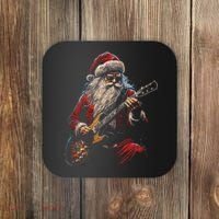Rock Guitar Santa Claus Playing Guitar Funny Christmas Coaster thumb 0