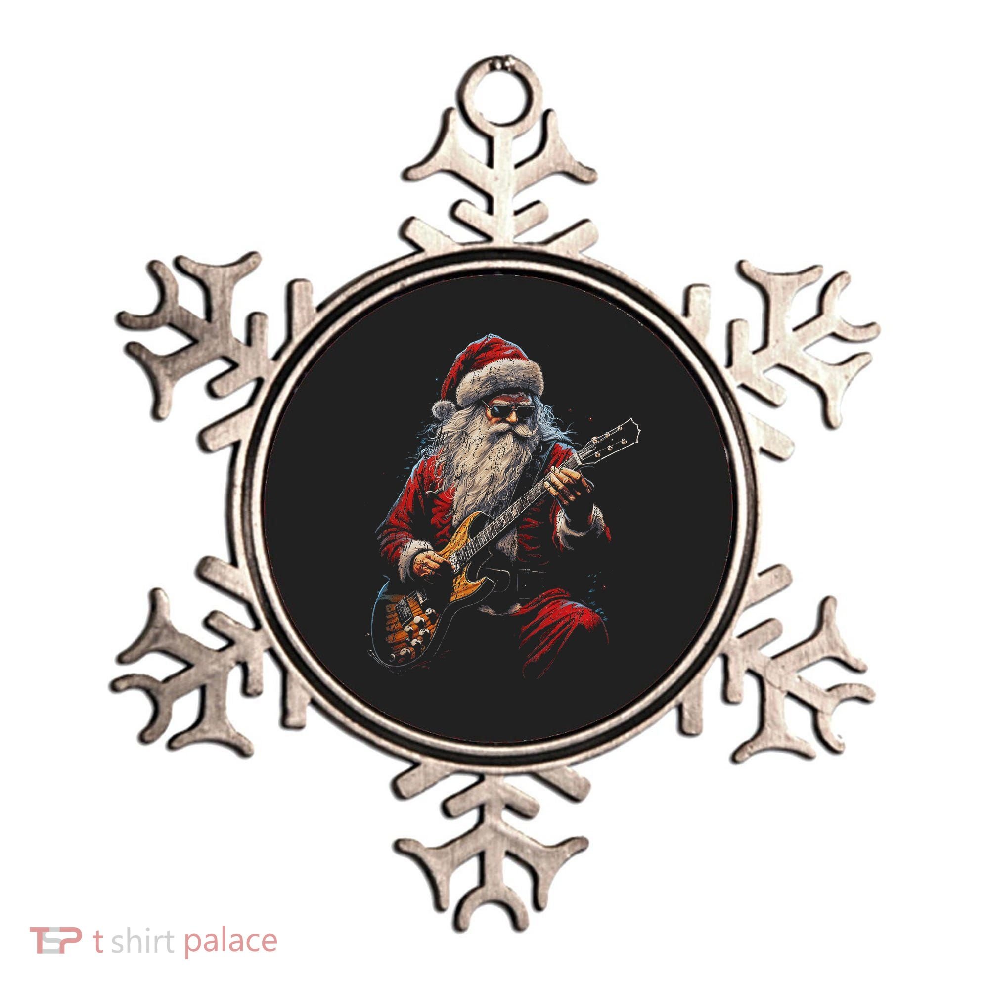Rock Guitar Santa Claus Playing Guitar Funny Christmas Ornament
